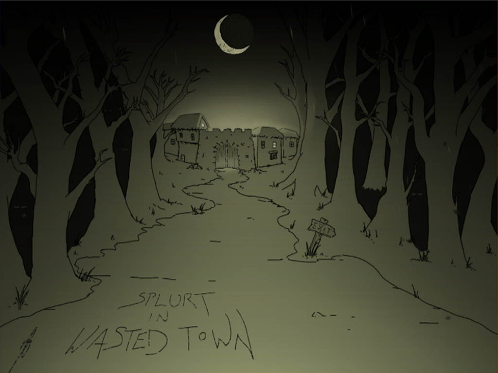 Abstract spooky forest path leading to a township